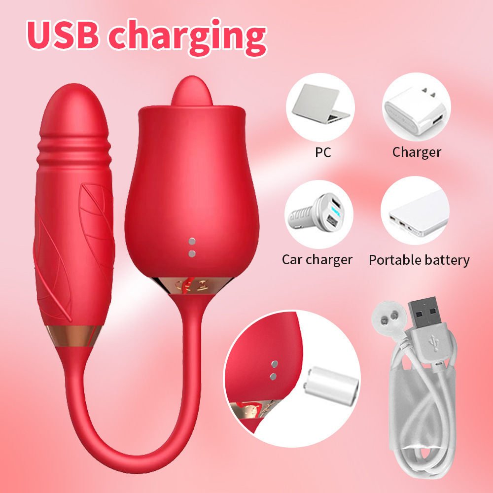 female rose vibrator sex toy - usb charging